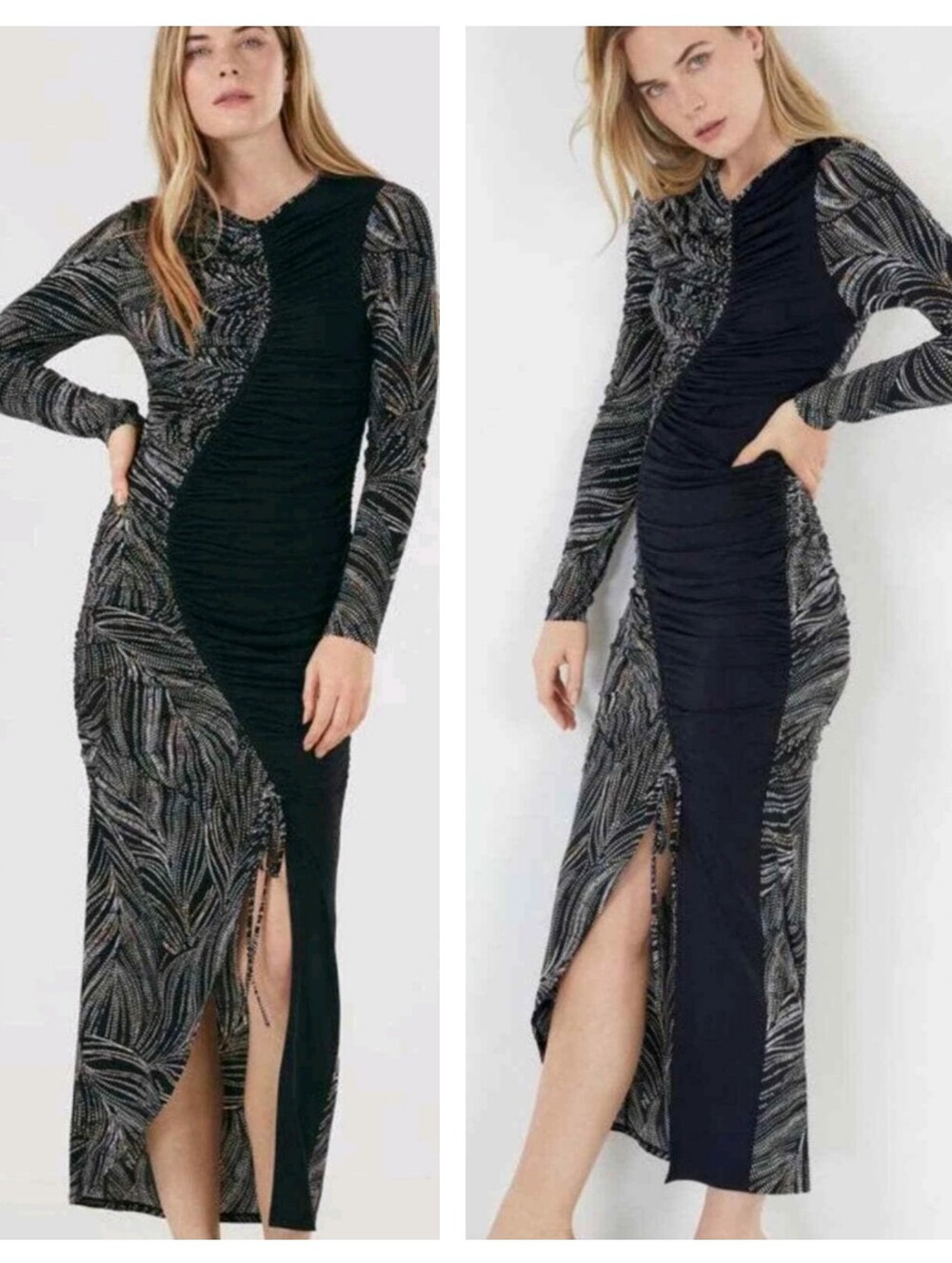 Bcbgmaxazria Black Multicolor Lialla Curve Detail Stretchy Midi Dress Medium